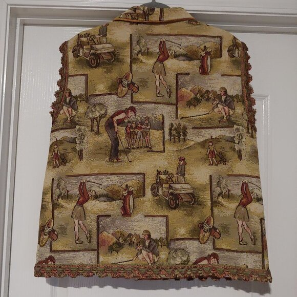 Vtg Woven Tapestry Golf Button Vest Handmade Heritage Folksy Cottage Old Money - Picture 10 of 12